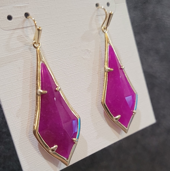 NWT Kendra Scott Faceted Earrings Purple Jade and Gold . So pretty! - Picture 6 of 9